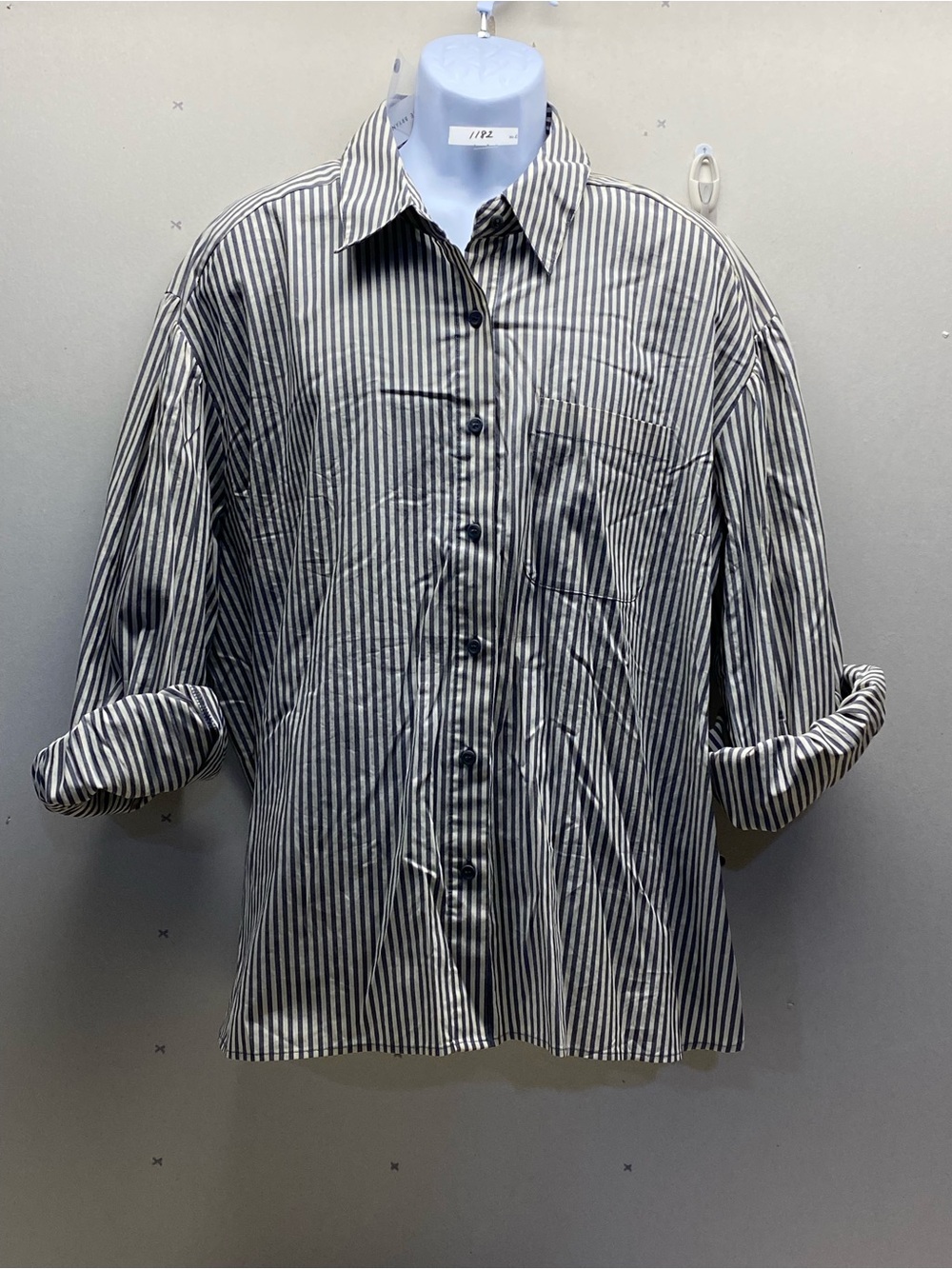 Lane Bryant Black and White Vertical Stripe Button-Down Shirt